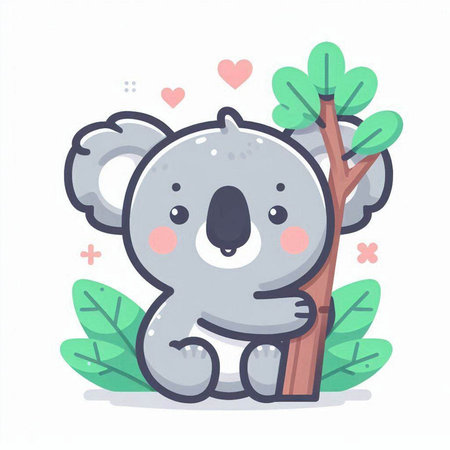 Cute koala holding a tree. Vector illustration in cartoon style.のイラスト素材