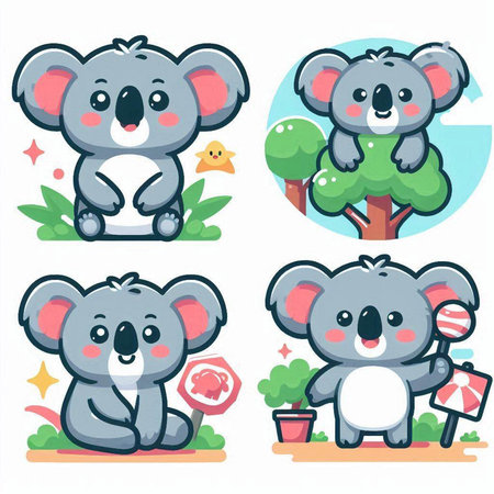 Cute koala cartoon vector set. Illustration of cute koala vector set.のイラスト素材