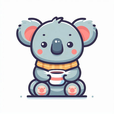 Cute koala character. Vector flat cartoon illustration. Isolated on white background.のイラスト素材