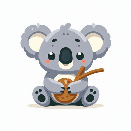 Cute koala with a coconut on a white background. Vector illustrationのイラスト素材