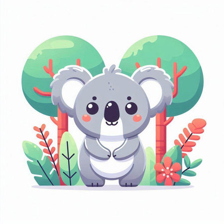 Cute koala in the forest. Vector illustration in cartoon style.のイラスト素材