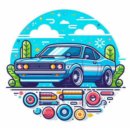 Vintage car. Vector illustration in a flat style on white background.のイラスト素材