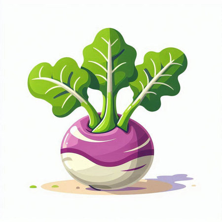 Purple turnip with leaves isolated on white background. Vector illustration.のイラスト素材