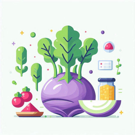 Vegetables vector illustration. Healthy food concept. Cabbage, beetroot, watermelon, tomato, carrot, radish, cucumber.のイラスト素材