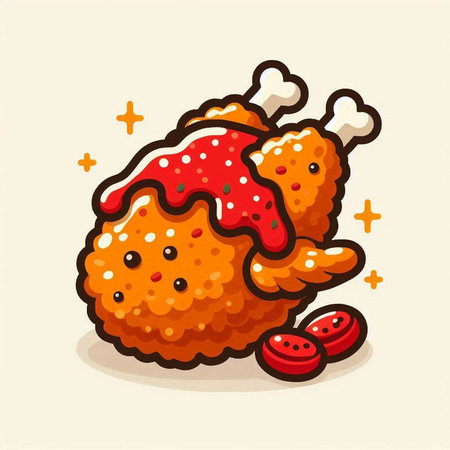 Illustration of fried chicken with tomato sauce, vector eps10のイラスト素材
