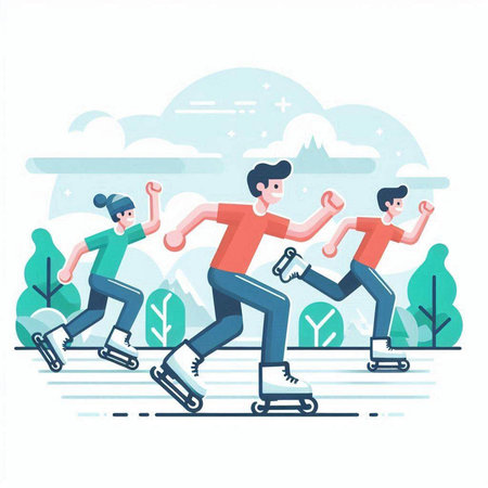 People on roller skates in park. Flat style vector illustration.のイラスト素材