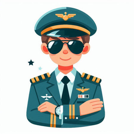 Vector illustration of a boy in a pilot's cap and glasses.のイラスト素材