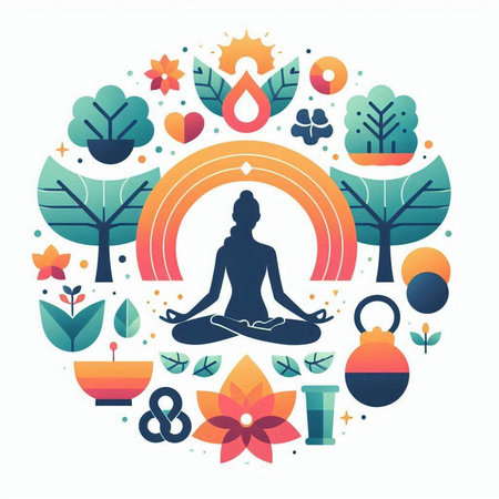Yoga, meditation, healthy lifestyle, vector illustration in flat styleのイラスト素材