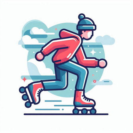 Roller skater. Vector illustration in a flat linear style.のイラスト素材
