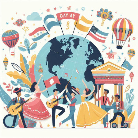 Traveling around the world. Vector illustration in flat design style.のイラスト素材