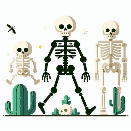 Skulls and cactuses on white background. Vector illustration.のイラスト素材