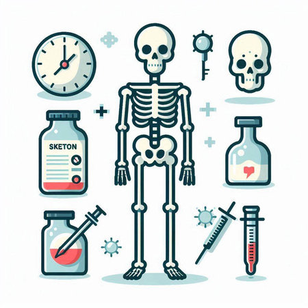 Skeleton medical icons set isolated on white background. Vector illustration.のイラスト素材