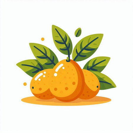 Tangerine fruits with leaves on a white background. Vector illustration.のイラスト素材