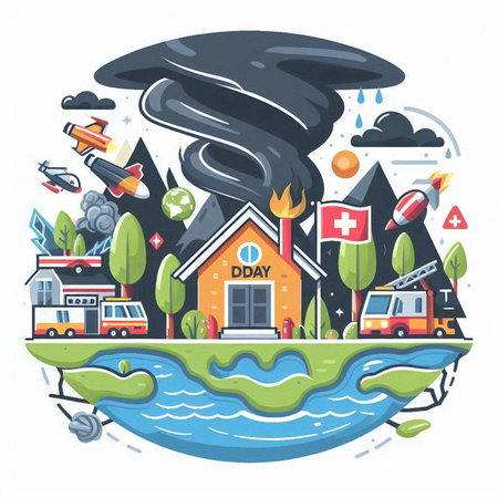 Flood disaster. Vector illustration in a flat style on white background.のイラスト素材