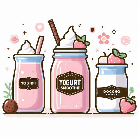 Strawberry smoothies in jars with cream and chocolate. Vector illustration.のイラスト素材