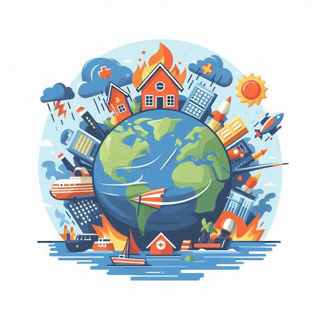 Global warming concept. Global warming, climate change and global warming. Vector illustrationのイラスト素材