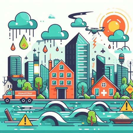 Flat design modern vector illustration concept of pollution and environment. Pollution of the environment from urban air pollution.のイラスト素材