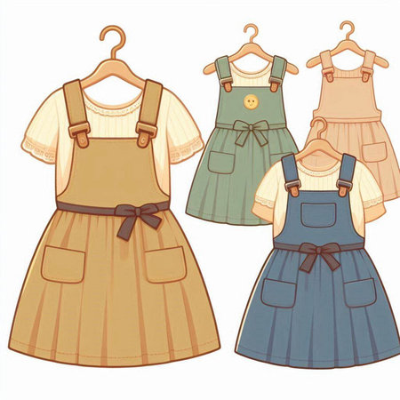 Illustration of three dresses on a hanger isolated on a white backgroundのイラスト素材