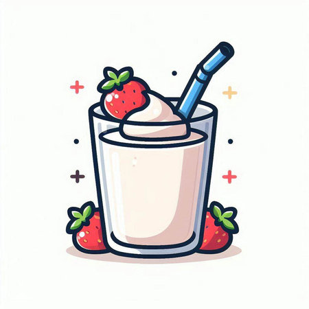 Strawberry milkshake with whipped cream and straw vector illustrationのイラスト素材