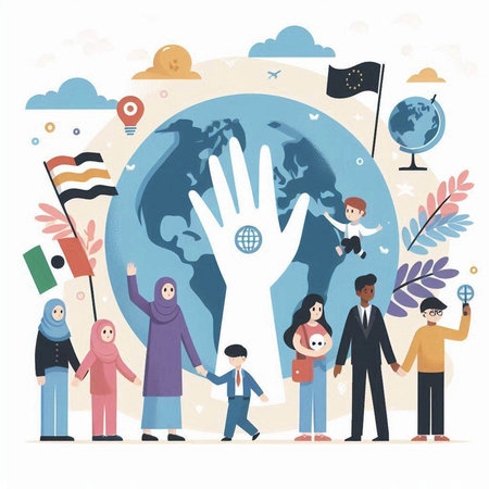 People of different nationalities and religions around the globe. Flat vector illustration.のイラスト素材