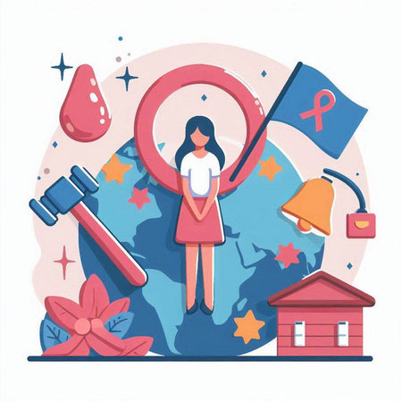 Flat design vector illustration concept for World Malaria Day. Woman in medical gown and medical mask standing on Earth globe.のイラスト素材