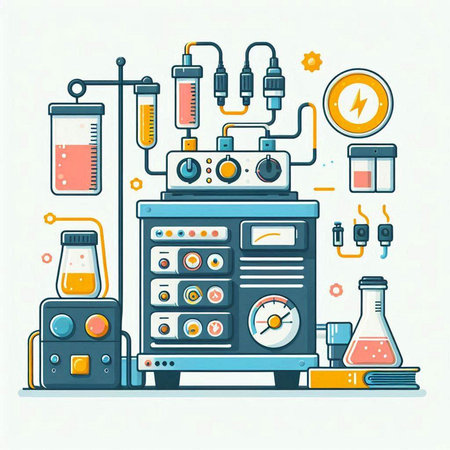 Vector illustration of scientific laboratory equipment. Colorful flat style design.のイラスト素材