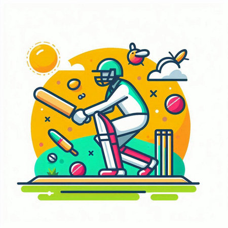 Cricket sport banner with batsman and ball. Vector illustrationのイラスト素材