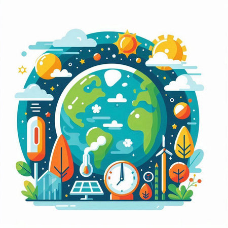 Vector illustration. Flat design concept of global warming, climate change, environment protection.のイラスト素材
