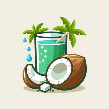 Coconut juice in a glass with a straw. Vector illustration.のイラスト素材