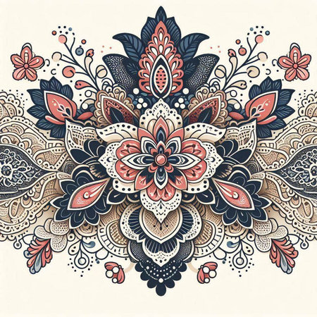 Ethnic floral seamless pattern. Abstract ornamental pattern, vector illustrationのイラスト素材