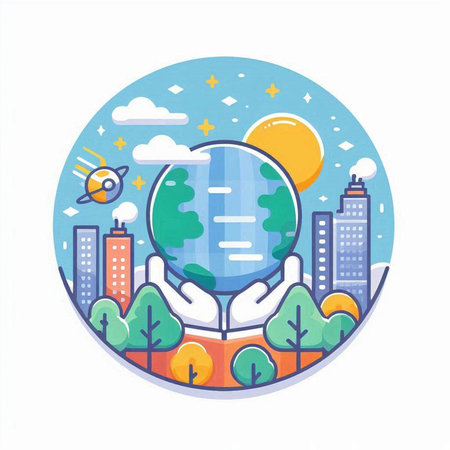 Planet earth in hand. Vector illustration in trendy flat style. World environment day concept.のイラスト素材