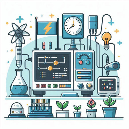 Science laboratory equipment. Vector illustration in flat style. Design element for banner, poster or print.のイラスト素材