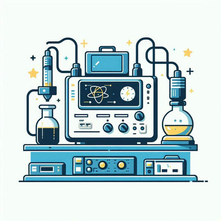 Vector illustration of laboratory equipment. Linear style. Science and technology.のイラスト素材