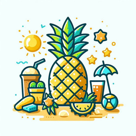 Pineapple, ice cream, fruit, cocktail. Vector illustration.のイラスト素材