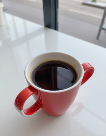 Coffee cup on the table in coffee shop, stock photo