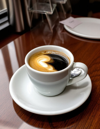 Cup of coffee on the table in a cafe, stock photo