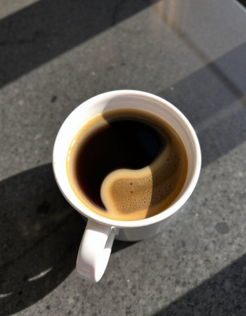 Coffee in a white cup on the background of the sun