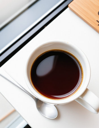 Coffee cup on the table in coffee shop, stock photo