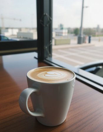 Coffee cup on the table in coffee shop, stock photoの写真素材