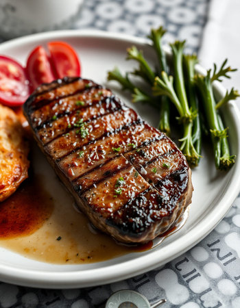 Grilled Tenderloin Steak with Asparagus and Cherry Tomatoes