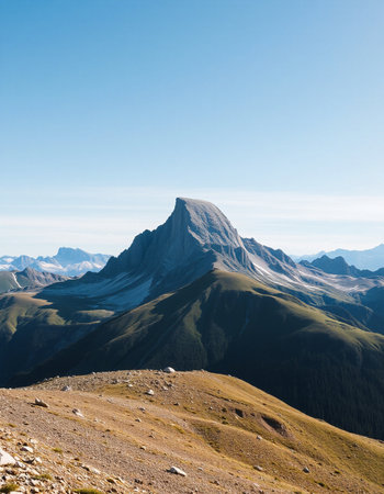 Mountain landscape with clear blue sky and clouds. Caucasus, Russiaの写真素材