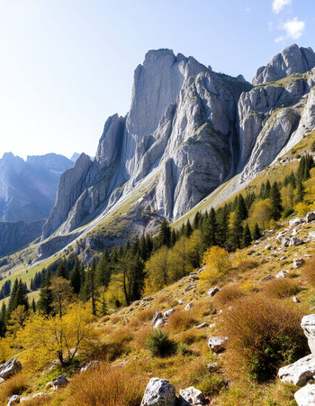 Autumn in the Dolomites, Italy. The Dolomites are the highest mountain range in Europe.