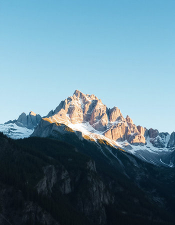 Mountain landscape with snow-capped peaks in Dolomites, Italy