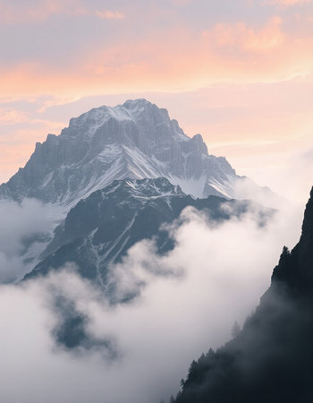 Mountain landscape with clouds at sunrise