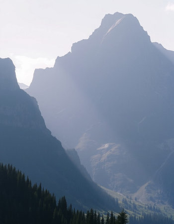 Mountain landscape with forest and fog in Dolomites, Italy