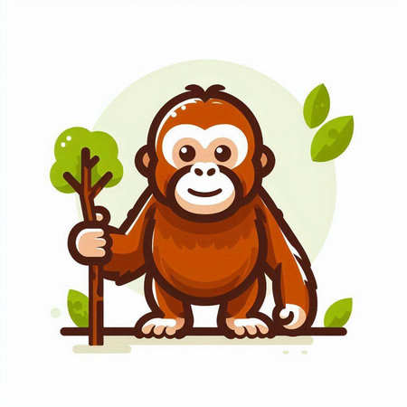 Cute cartoon monkey with tree on white background. Vector illustration.のイラスト素材
