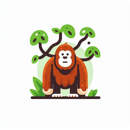 Vector illustration of a cartoon monkey on a white background. Flat style.のイラスト素材