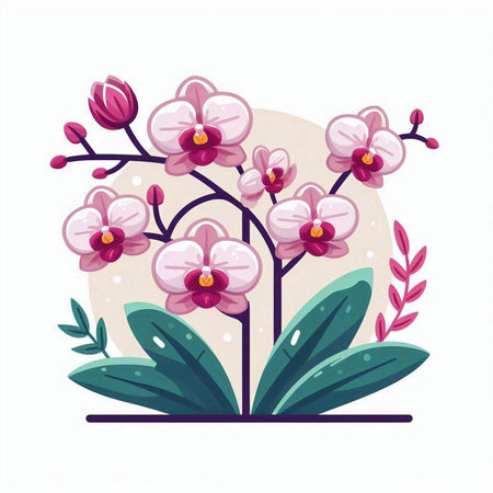 Beautiful pink orchid flowers on white background. Vector illustration.のイラスト素材