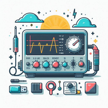 Multimeter. Vector illustration in flat linear style. Electronic equipment.のイラスト素材