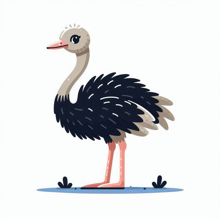 Ostrich vector illustration. Cute cartoon ostrich character.のイラスト素材